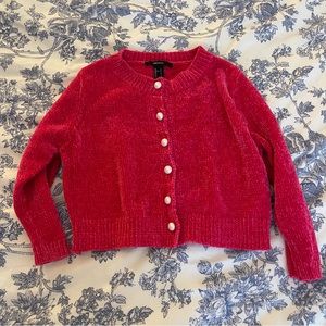 Forever 21 Hot Pink Chenille Cardigan with Pearls